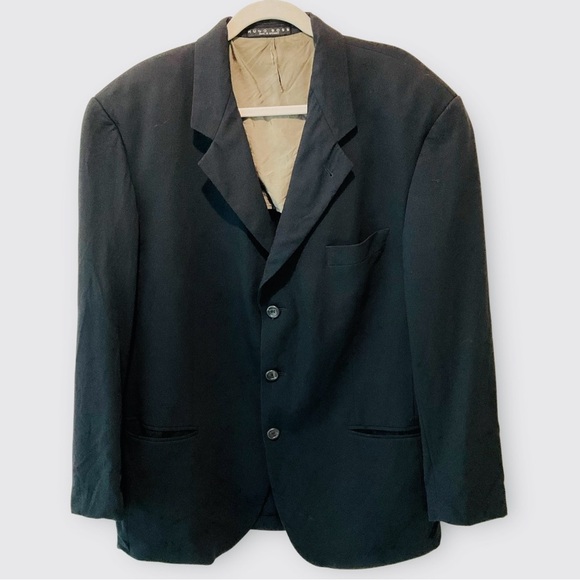 Hugo Boss Mens Blazer 44R 100% Wool Black Sport Coat Jacket Three Button VTG - Picture 1 of 11